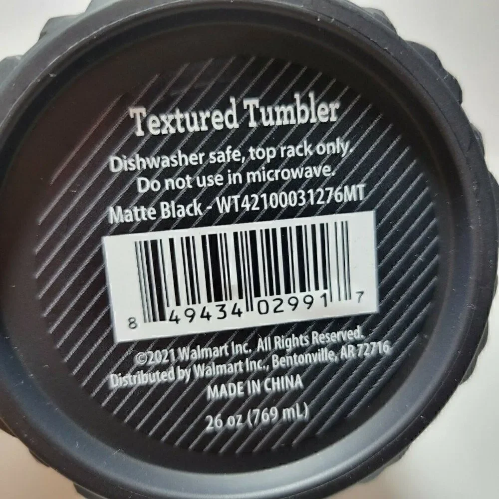 Walmart Textured Tumbler Cup Reusable 26 oz Matte Black Screw Top Lid w/Straw‎